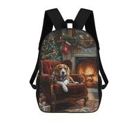 sinyumoney 3D Printed 17inch Backpack Dog in Christmas Sweater Beagle Waiting for Santa Children's Travel Lightweight School Bags Boys Girls School Bag for Middle School Students