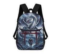 sinyumoney 3D Printed 17inch Backpack Dragon And Soldier Torii Children's Travel Lightweight School Bags Boys Girls School Bag for Middle School Students