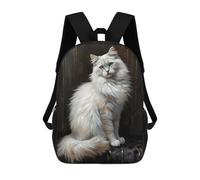 sinyumoney 3D Printed 17inch Backpack Elegant White Cat Portrait with Blue Eyes Children's Travel Lightweight School Bags Boys Girls School Bag for Middle School Students