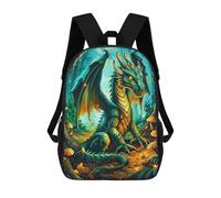 sinyumoney 3D Printed 17inch Backpack Fantasy Dragon Forest Scene Children's Travel Lightweight School Bags Boys Girls School Bag for Middle School Students