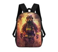 sinyumoney 3D Printed 17inch Backpack Firefighter Flame Children's Travel Lightweight School Bags Boys Girls School Bag for Middle School Students