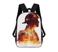 sinyumoney 3D Printed 17inch Backpack Firefighter Silhouette NYC Children's Travel Lightweight School Bags Boys Girls School Bag for Middle School Students
