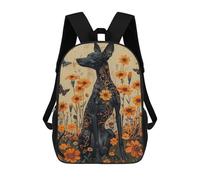 sinyumoney 3D Printed 17inch Backpack Floral Fantasy Black Dog Art Print Children's Travel Lightweight School Bags Boys Girls School Bag for Middle School Students