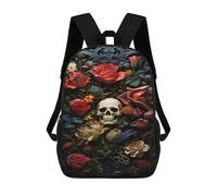 sinyumoney 3D Printed 17inch Backpack Floral Skull Artwork Children's Travel Lightweight School Bags Boys Girls School Bag for Middle School Students