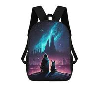 sinyumoney 3D Printed 17inch Backpack Future Night With My Dog Children's Travel Lightweight School Bags Boys Girls School Bag for Middle School Students