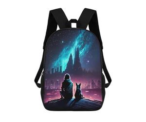 sinyumoney 3D Printed 17inch Backpack Future Night With My Dog Children's Travel Lightweight School Bags Boys Girls School Bag for Middle School Students