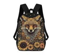 sinyumoney 3D Printed 17inch Backpack Golden Fox with Sunflowers Children's Travel Lightweight School Bags Boys Girls School Bag for Middle School Students