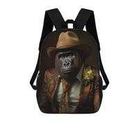 sinyumoney 3D Printed 17inch Backpack Gorilla in Boho Suit Children's Travel Lightweight School Bags Boys Girls School Bag for Middle School Students
