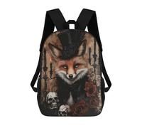 sinyumoney 3D Printed 17inch Backpack Gothic Fox in Top Hat with Roses And Skulls Children's Travel Lightweight School Bags Boys Girls School Bag for Middle School Students