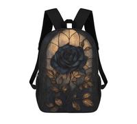 sinyumoney 3D Printed 17inch Backpack Gothic Rose Stained Glass Children's Travel Lightweight School Bags Boys Girls School Bag for Middle School Students