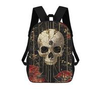 sinyumoney 3D Printed 17inch Backpack Gothic Skull Wall Art Decor Children's Travel Lightweight School Bags Boys Girls School Bag for Middle School Students