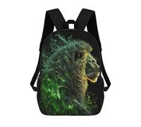 sinyumoney 3D Printed 17inch Backpack Green Flame Lion Art Print Children's Travel Lightweight School Bags Boys Girls School Bag for Middle School Students