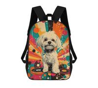sinyumoney 3D Printed 17inch Backpack Groovy Maltese Retro Dog Art Print Retro Dog on Vinyl Children's Travel Lightweight School Bags Boys Girls School Bag for Middle School Students