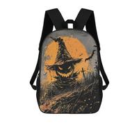 sinyumoney 3D Printed 17inch Backpack Halloween Scarecrow with Full Moon Children's Travel Lightweight School Bags Boys Girls School Bag for Middle School Students