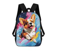 sinyumoney 3D Printed 17inch Backpack Happy Corgi Painting Children's Travel Lightweight School Bags Boys Girls School Bag for Middle School Students