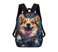 sinyumoney 3D Printed 17inch Backpack Happy Corgi Painting Children's Travel Lightweight School Bags Boys Girls School Bag for Middle School Students