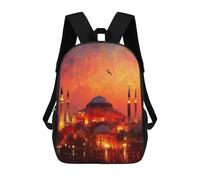 sinyumoney 3D Printed 17inch Backpack Istanbul Sunset Painting-2 Children's Travel Lightweight School Bags Boys Girls School Bag for Middle School Students