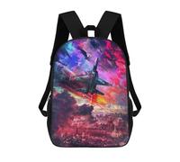sinyumoney 3D Printed 17inch Backpack Jet Fighter Sky Cityscape Children's Travel Lightweight School Bags Boys Girls School Bag for Middle School Students