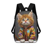 sinyumoney 3D Printed 17inch Backpack Kitten in Colorful Jacket Children's Travel Lightweight School Bags Boys Girls School Bag for Middle School Students