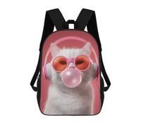 sinyumoney 3D Printed 17inch Backpack Kitty with Pink Bubble Gum Children's Travel Lightweight School Bags Boys Girls School Bag for Middle School Students