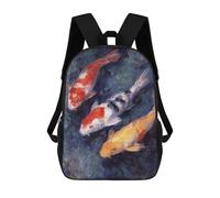 sinyumoney 3D Printed 17inch Backpack Koi Fish Pond Painting Children's Travel Lightweight School Bags Boys Girls School Bag for Middle School Students