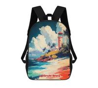 sinyumoney 3D Printed 17inch Backpack Lighthouse Beach Art Children's Travel Lightweight School Bags Boys Girls School Bag for Middle School Students