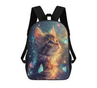 sinyumoney 3D Printed 17inch Backpack Magical Kitten with Butterflies Children's Travel Lightweight School Bags Boys Girls School Bag for Middle School Students