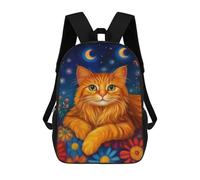sinyumoney 3D Printed 17inch Backpack Magical Night Cat Art Print Children's Travel Lightweight School Bags Boys Girls School Bag for Middle School Students