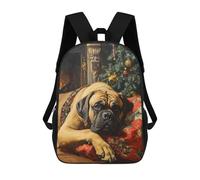 sinyumoney 3D Printed 17inch Backpack Mastiff Dog by Fireplace with Christmas Tree Children's Travel Lightweight School Bags Boys Girls School Bag for Middle School Students