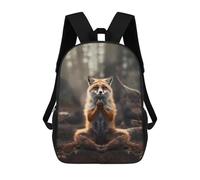 sinyumoney 3D Printed 17inch Backpack Meditating Fox Children's Travel Lightweight School Bags Boys Girls School Bag for Middle School Students