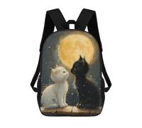 sinyumoney 3D Printed 17inch Backpack Moonlight Cat Companions Children's Travel Lightweight School Bags Boys Girls School Bag for Middle School Students