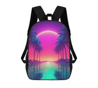 sinyumoney 3D Printed 17inch Backpack Neon Horizon Elegance Children's Travel Lightweight School Bags Boys Girls School Bag for Middle School Students