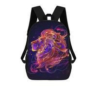 sinyumoney 3D Printed 17inch Backpack Neon Lion Artwork Children's Travel Lightweight School Bags Boys Girls School Bag for Middle School Students