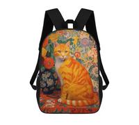 sinyumoney 3D Printed 17inch Backpack Orange Tabby Cat with Flowers Children's Travel Lightweight School Bags Boys Girls School Bag for Middle School Students