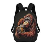 sinyumoney 3D Printed 17inch Backpack Orangutan with Beer Children's Travel Lightweight School Bags Boys Girls School Bag for Middle School Students