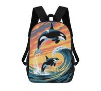 sinyumoney 3D Printed 17inch Backpack Orcas Jumping at Sunset Children's Travel Lightweight School Bags Boys Girls School Bag for Middle School Students