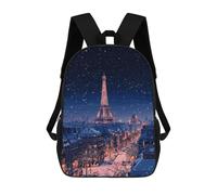 sinyumoney 3D Printed 17inch Backpack Paris Winter Night Lights Children's Travel Lightweight School Bags Boys Girls School Bag for Middle School Students