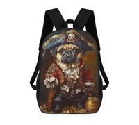 sinyumoney 3D Printed 17inch Backpack Pirate Pug with Treasure Chest Children's Travel Lightweight School Bags Boys Girls School Bag for Middle School Students