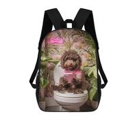 sinyumoney 3D Printed 17inch Backpack Poodle on Toilet with Phone-2 Children's Travel Lightweight School Bags Boys Girls School Bag for Middle School Students