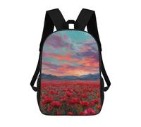 sinyumoney 3D Printed 17inch Backpack Poppy Field Sunset Landscape -1 Children's Travel Lightweight School Bags Boys Girls School Bag for Middle School Students