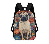 sinyumoney 3D Printed 17inch Backpack Pug in A Flower Field Pug Surrounded by Blooms Dog Wall Art Print Children's Travel Lightweight School Bags Boys Girls School Bag for Middle School Students