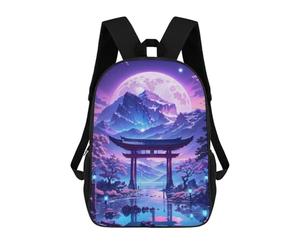 sinyumoney 3D Printed 17inch Backpack Sakura Moonlit Lake Children's Travel Lightweight School Bags Boys Girls School Bag for Middle School Students