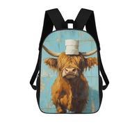 sinyumoney 3D Printed 17inch Backpack Scottish Highland Cow with Toilet Paper Hat Children's Travel Lightweight School Bags Boys Girls School Bag for Middle School Students