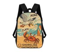 sinyumoney 3D Printed 17inch Backpack Shoreline Showdown Crab Vs. Seagull Children's Travel Lightweight School Bags Boys Girls School Bag for Middle School Students