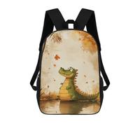 sinyumoney 3D Printed 17inch Backpack Smiling Crocodile in Autumn Children's Travel Lightweight School Bags Boys Girls School Bag for Middle School Students
