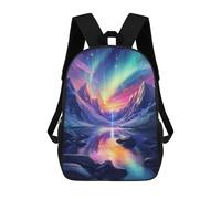 sinyumoney 3D Printed 17inch Backpack Space Aurora Borealis Mountain Children's Travel Lightweight School Bags Boys Girls School Bag for Middle School Students