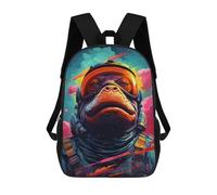 sinyumoney 3D Printed 17inch Backpack Space Frog Adventure Children's Travel Lightweight School Bags Boys Girls School Bag for Middle School Students