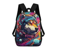 sinyumoney 3D Printed 17inch Backpack Space Wolf Headphones Art Print Children's Travel Lightweight School Bags Boys Girls School Bag for Middle School Students