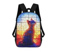 sinyumoney 3D Printed 17inch Backpack Stained Glass Cat Children's Travel Lightweight School Bags Boys Girls School Bag for Middle School Students