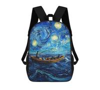 sinyumoney 3D Printed 17inch Backpack Starry Night Fishing Children's Travel Lightweight School Bags Boys Girls School Bag for Middle School Students